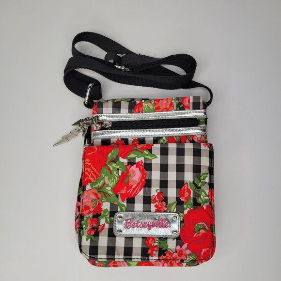 Betseyville Handbags - Betseyville Crossbody Bag Purse Black White Red Flowers